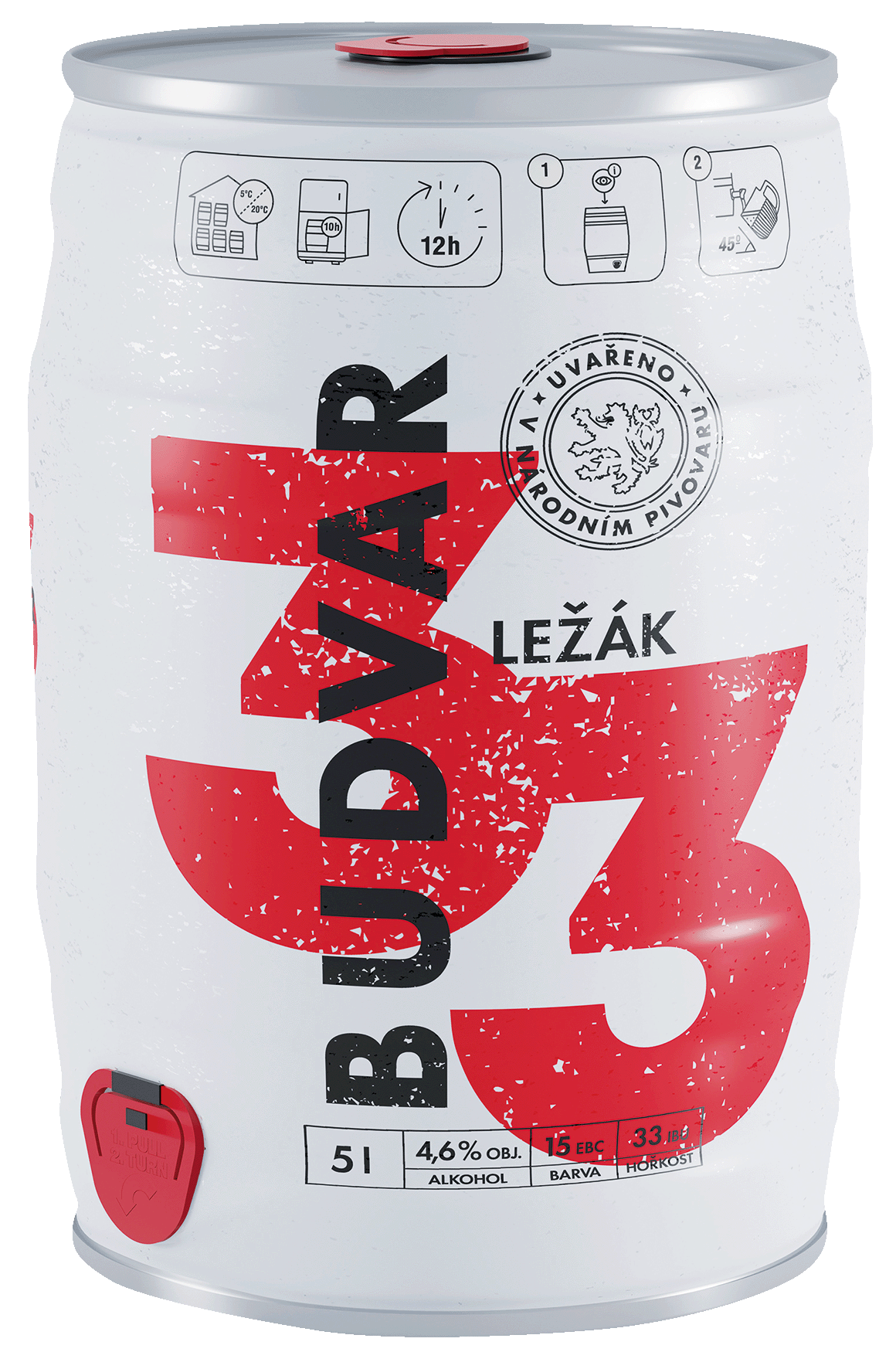 BUDVAR 33 pivo světlý ležák soudek 5l