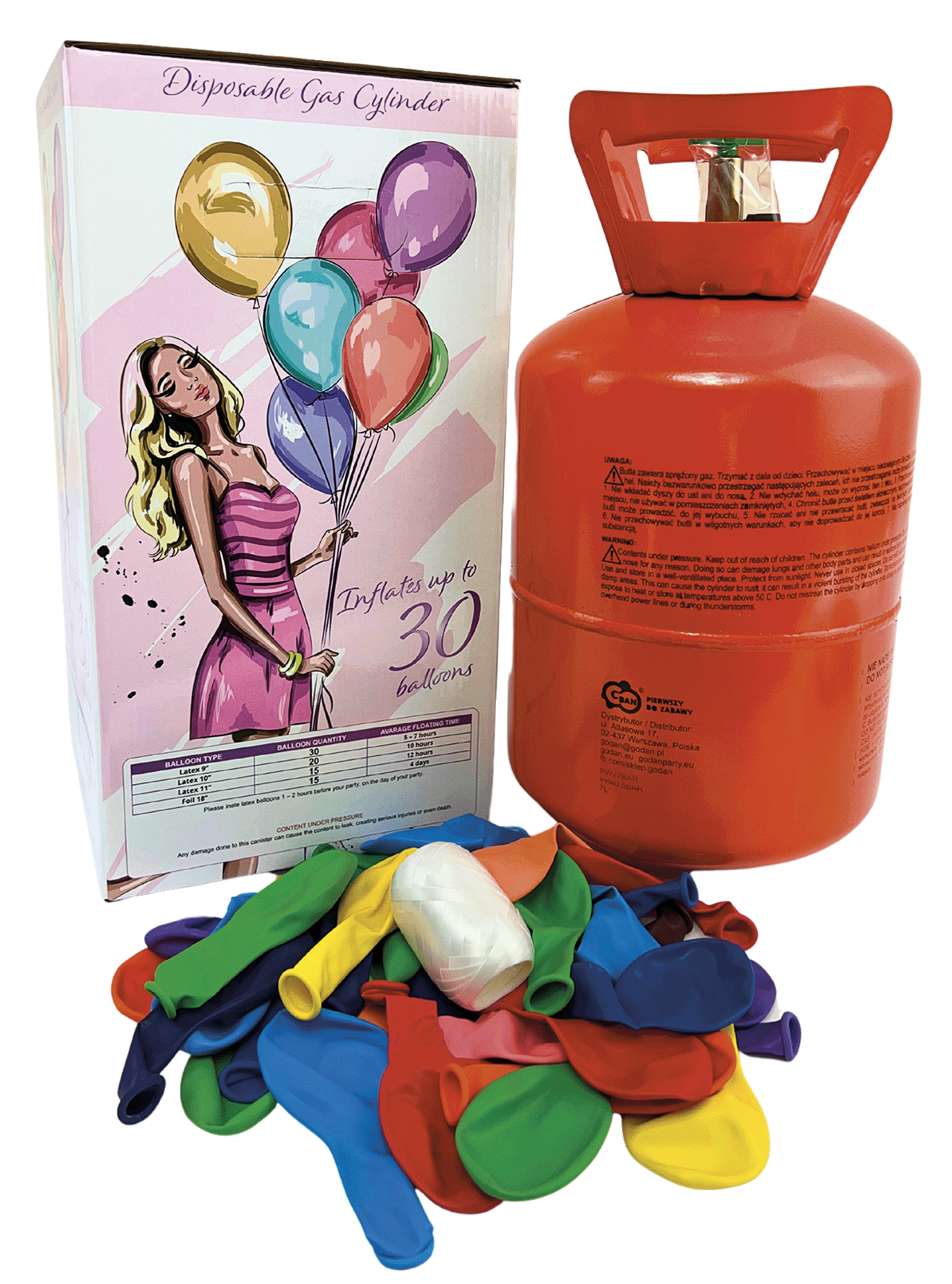 Helium do balonků nádoba 0,20m3+30 balónků a stuha